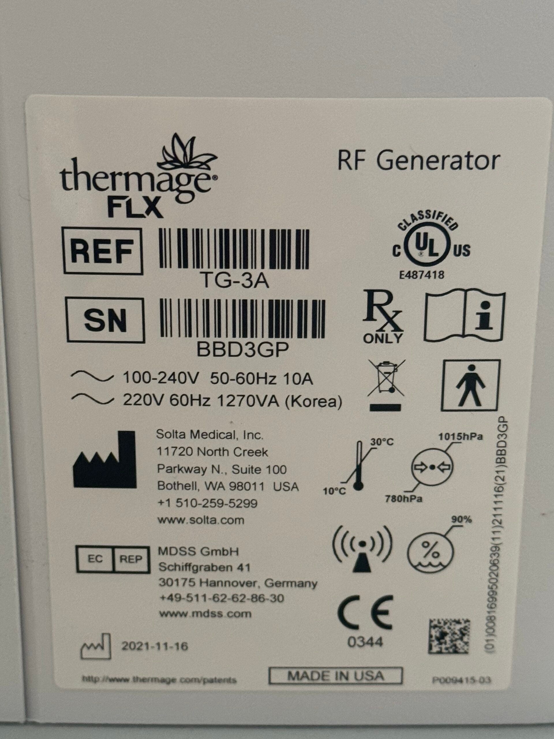 Solta Thermage FLX RF Skin Tightening Generator - Refurbished 2021 - Full View